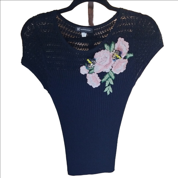 INC International Concepts Black Embellished Cap Sleeve Blouse - Picture 4 of 4